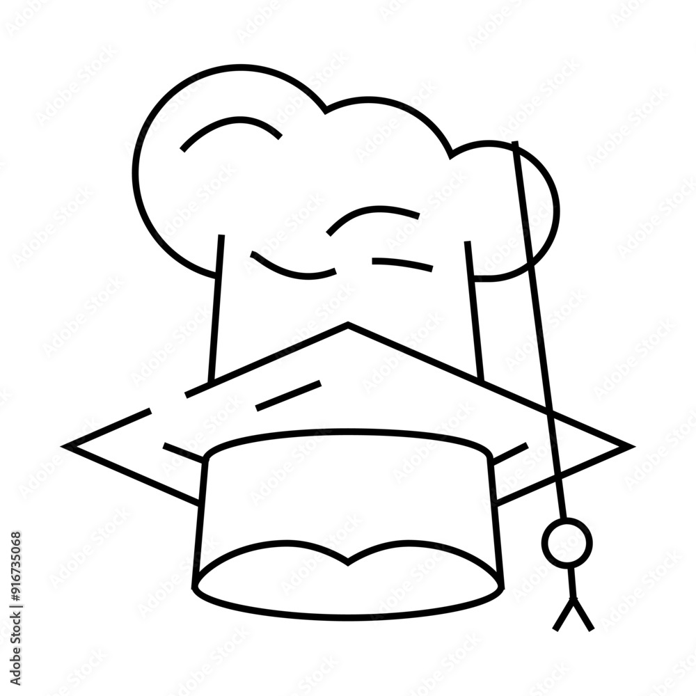 chef and graduate cooking courses hat line icon vector. chef and graduate cooking courses hat sign. isolated contour symbol black illustration chef and graduate cooking courses hat line icon vector. chef and graduate cooking courses hat sign. isolated contour symbol black illustration
