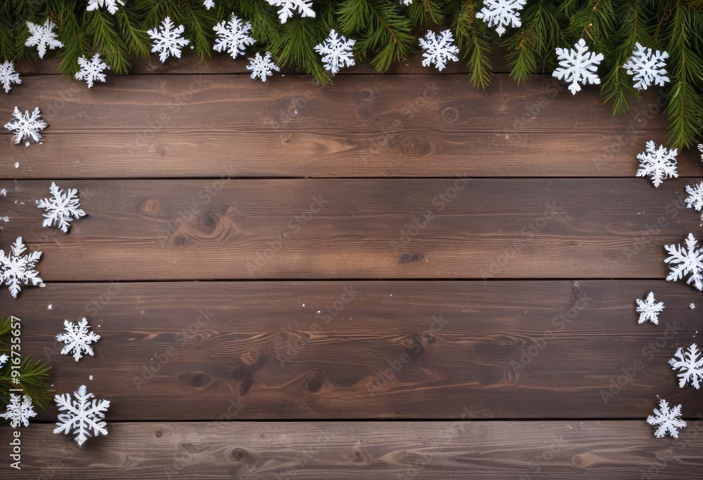 christmas snowflake background on wooden table with copy space, ai christmas snowflake background on wooden table with copy space, ai