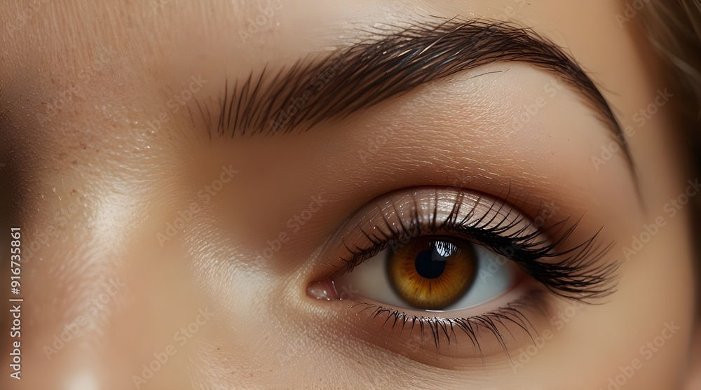 Obraz premium Female Eye with Extreme Long False Eyelashes. Eyelash Extensions. Makeup, Cosmetics, Beauty. Close up, Macro. generative.ai