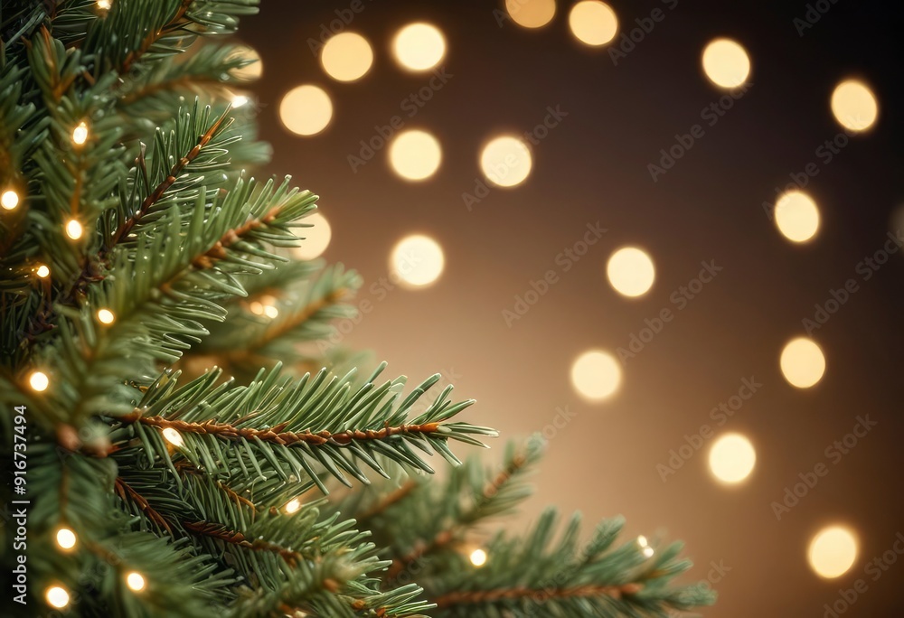 christmas fir branches with bokeh lights, ai christmas fir branches with bokeh lights, ai