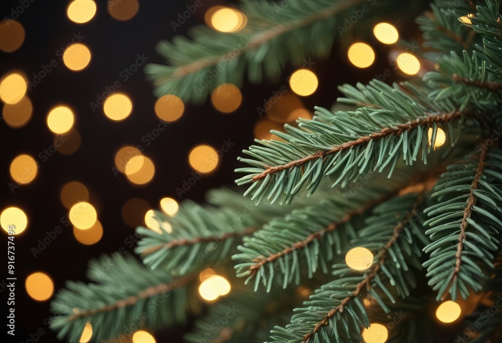 christmas fir branches with bokeh lights, ai christmas fir branches with bokeh lights, ai