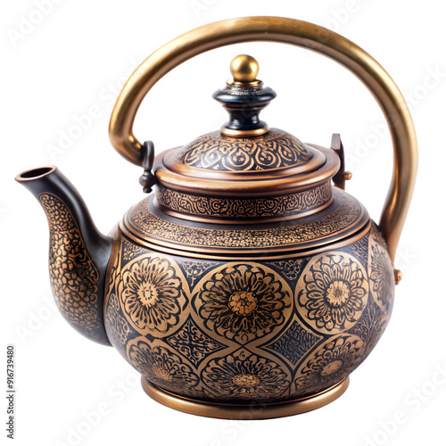 Ornate Bronze Teapot with Intricate Floral Designs