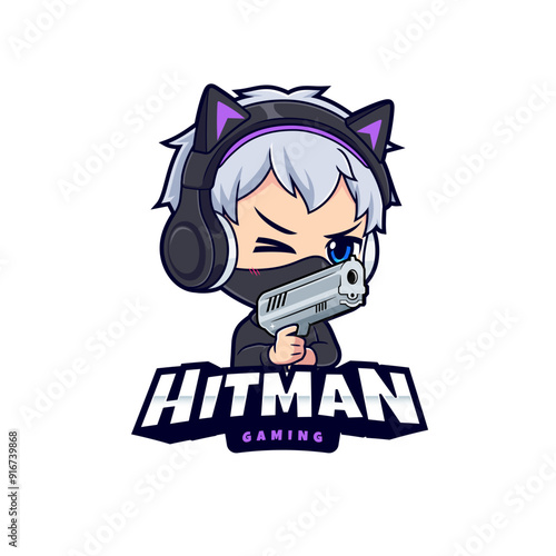 Masked hitman gaming chibi esport mascot logo