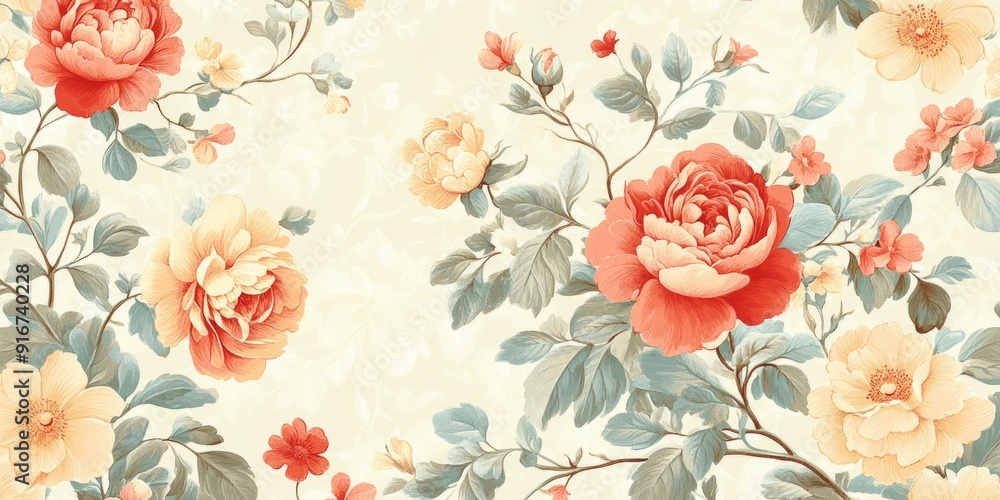 Fototapeta Vintage Floral Elegance: Retro-Inspired Soft Color Palette and Delicate Flower Patterns for a Nostalgic Vibe