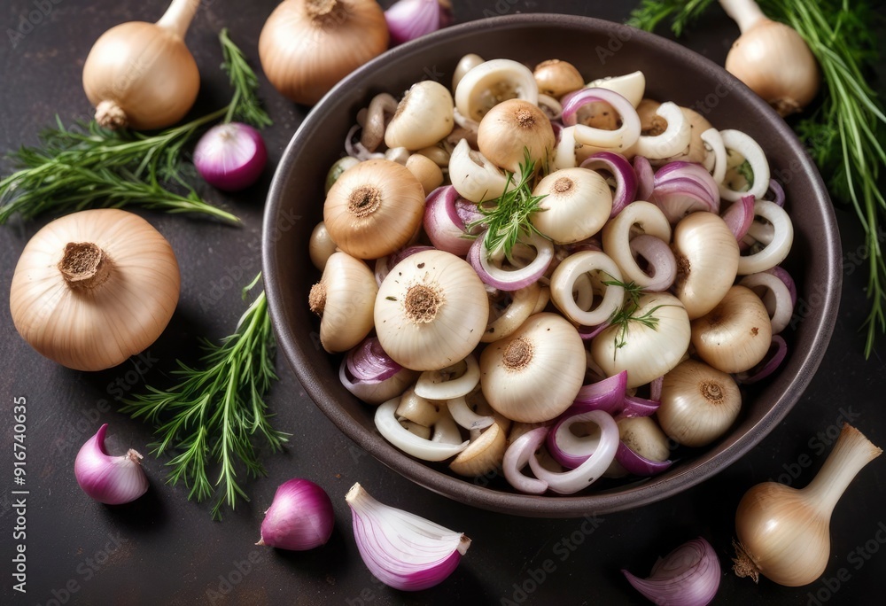 fresh champignons with onions and herbs, ai fresh champignons with onions and herbs, ai