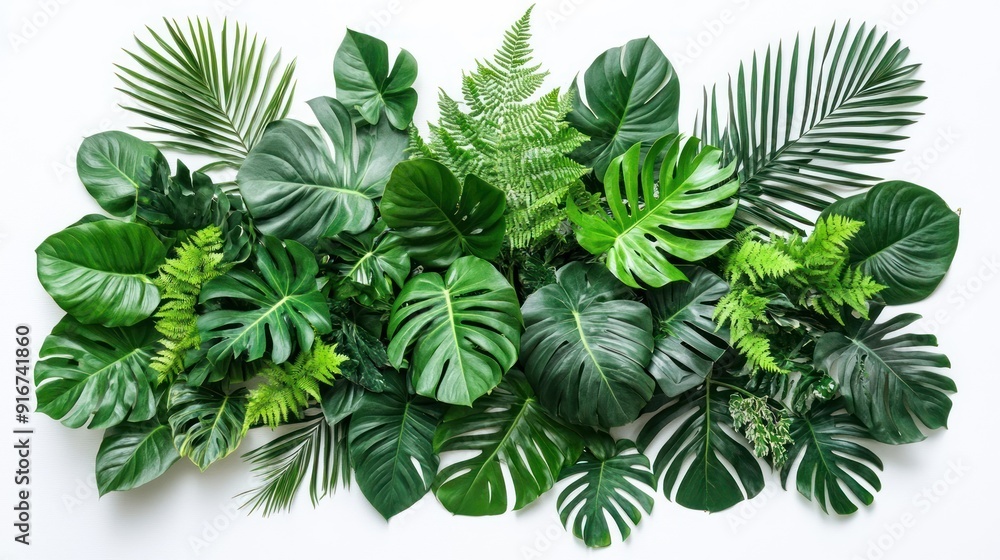 Lush Green Tropical Leaves Arranged in a Row Lush Green Tropical Leaves Arranged in a Row
