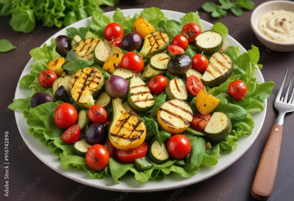 grilled vegetables on green salat grilled vegetables on green salat