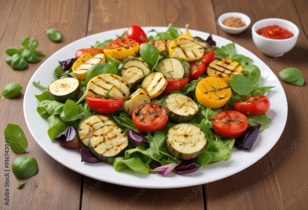 grilled vegetables on green salat grilled vegetables on green salat