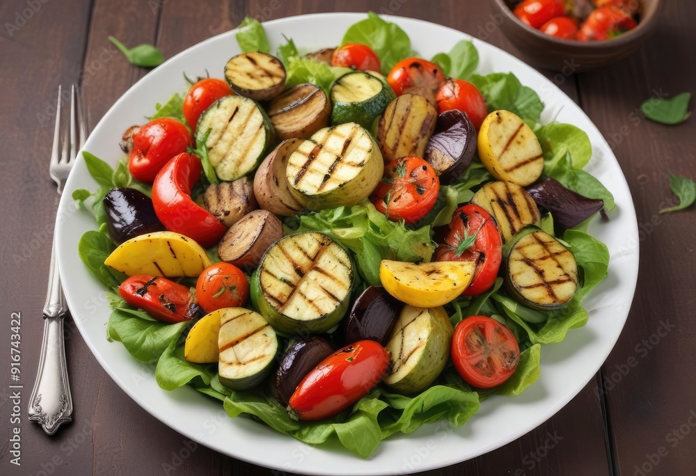 grilled vegetables on green salat grilled vegetables on green salat