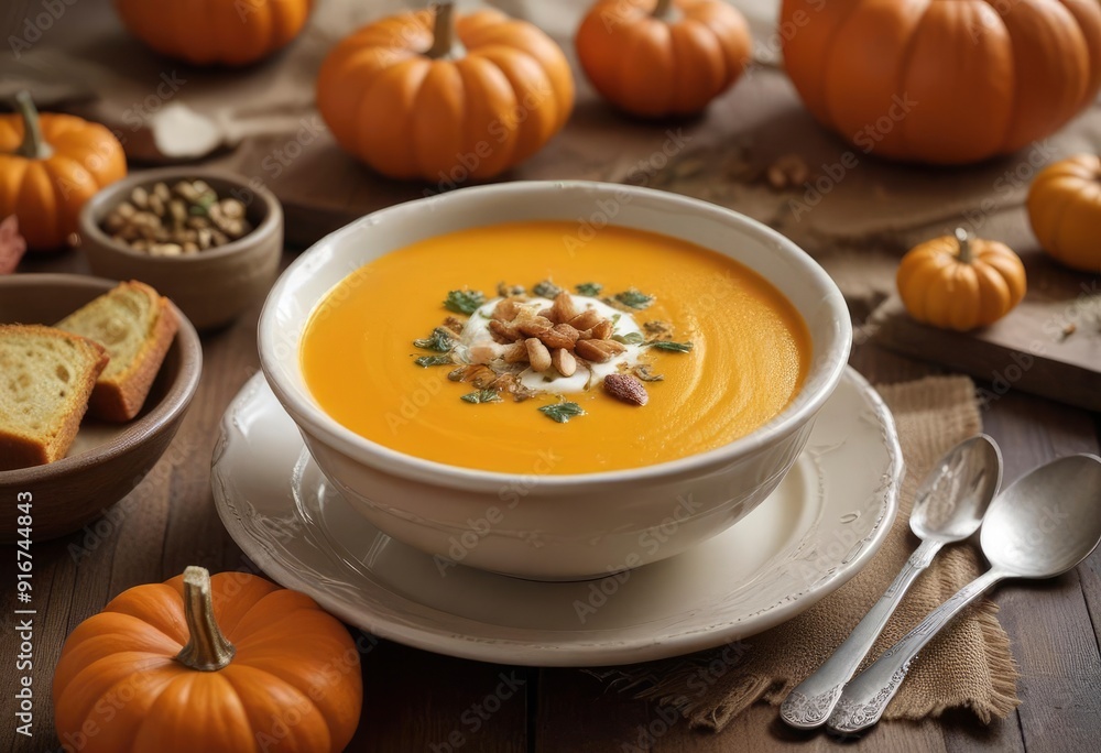 pumpkin soup with pumpkin background, ai pumpkin soup with pumpkin background, ai