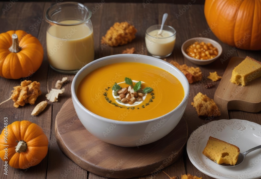 pumpkin soup with pumpkin background, ai pumpkin soup with pumpkin background, ai