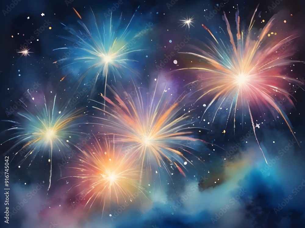 Fototapeta premium fireworks on the night sky Background generative Ai 