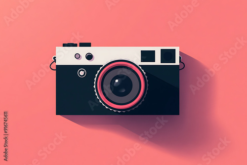 A camera icon designed in flat art style, featuring a clean and minimalist aesthetic