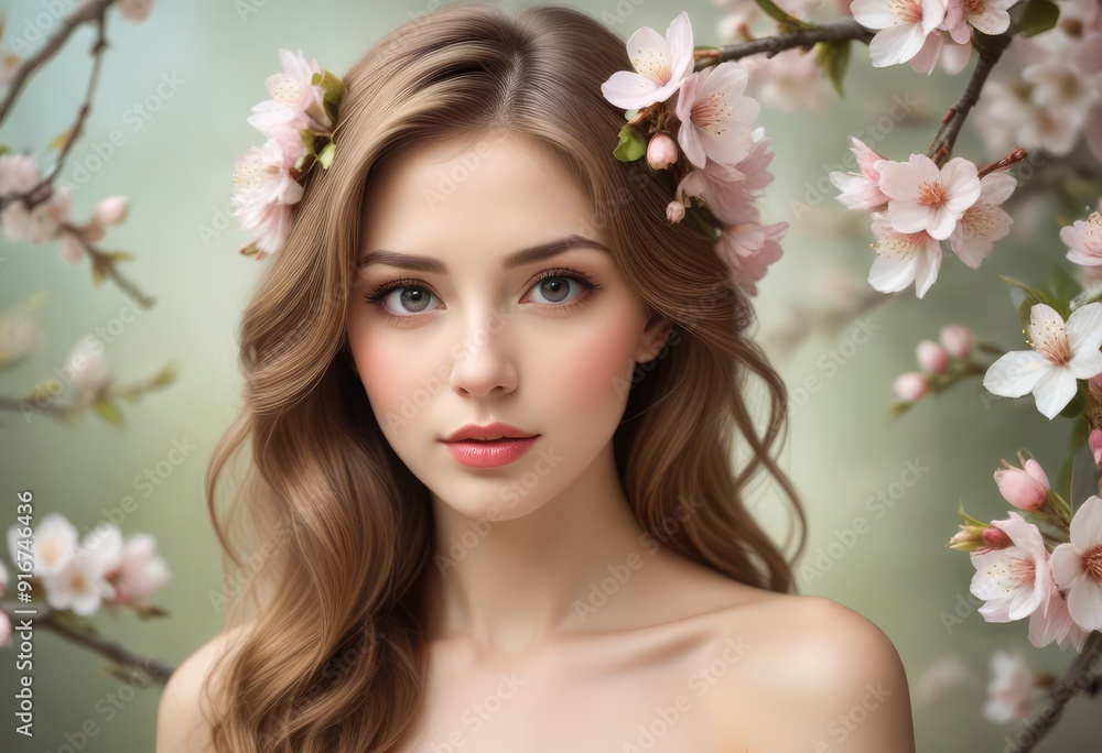 portrait of a woman with pink flowers, ai portrait of a woman with pink flowers, ai