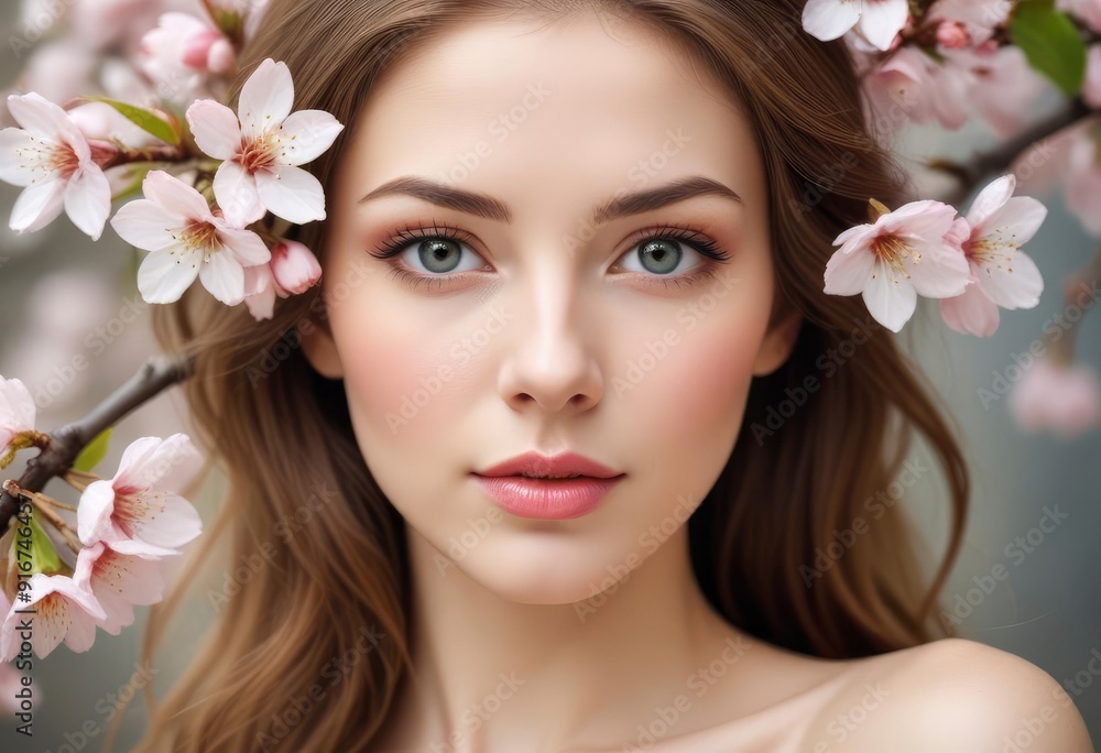 portrait of a woman with pink flowers, ai portrait of a woman with pink flowers, ai