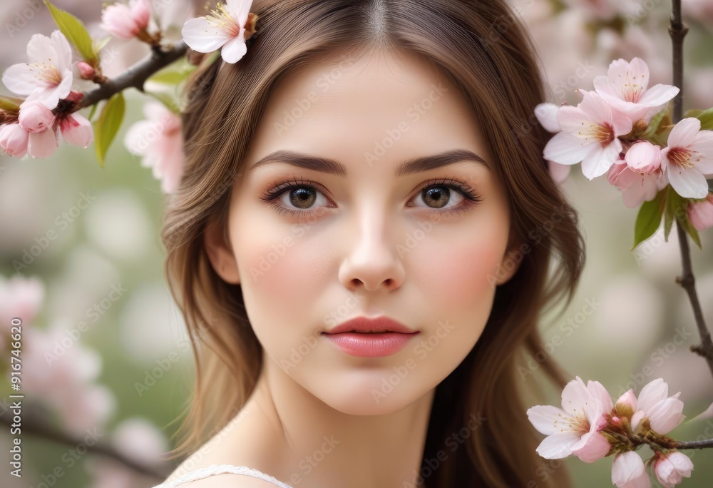 portrait of a woman with pink flowers, ai portrait of a woman with pink flowers, ai