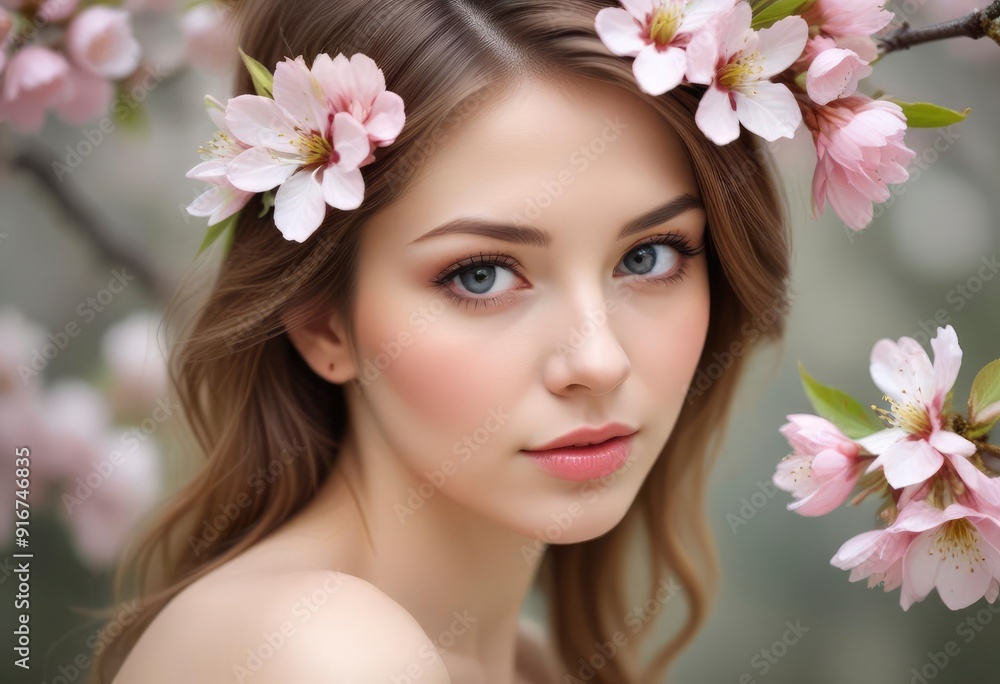 portrait of a woman with pink flowers, ai portrait of a woman with pink flowers, ai