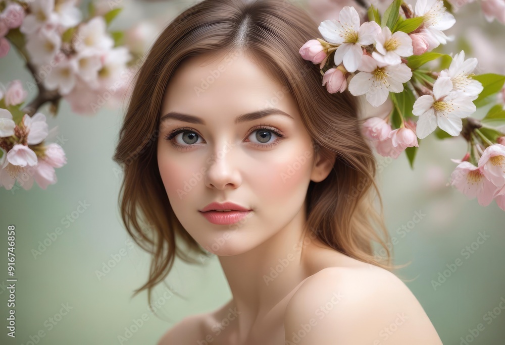 portrait of a woman with pink flowers, ai portrait of a woman with pink flowers, ai