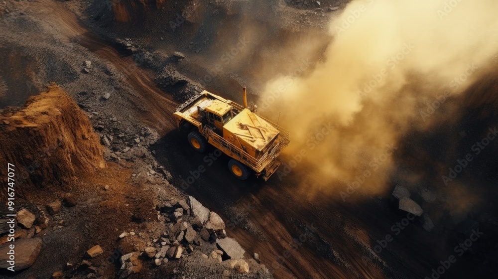 Open pit mine industry big yellow mining truck for coal. Neural network ai generated art Open pit mine industry big yellow mining truck for coal. Neural network ai generated art