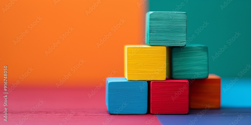 Colorful Wooden Blocks Stacked in a Pyramid Shape Colorful Wooden Blocks Stacked in a Pyramid Shape