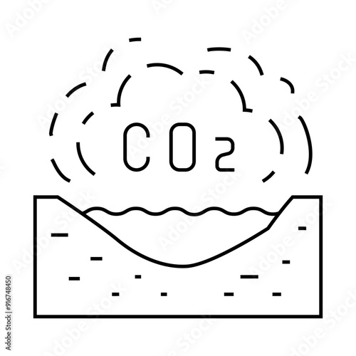 limnological disaster, emission of carbon dioxide in reservoir line icon vector. limnological disaster, emission of carbon dioxide in reservoir sign. isolated contour symbol black illustration