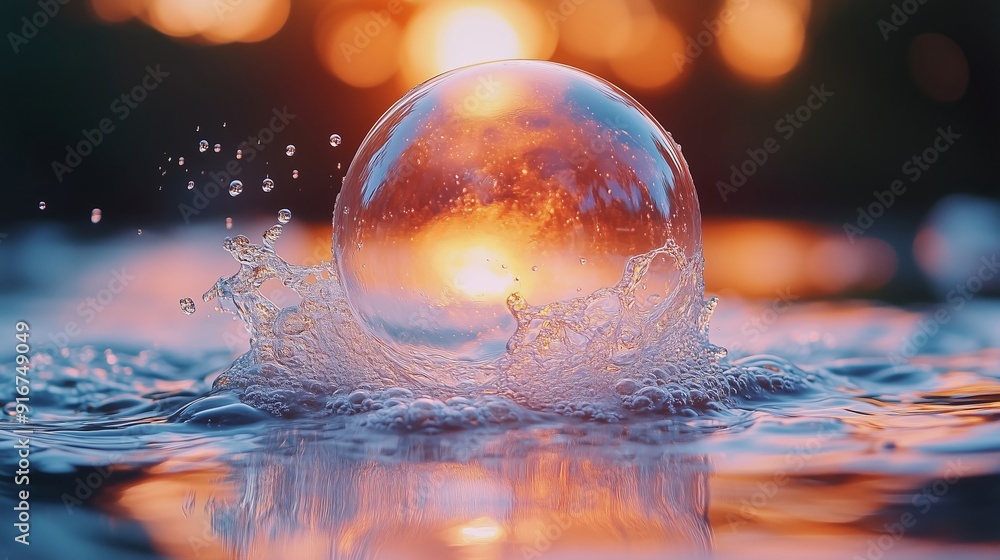 Stunning Bubble Captured in a Sparkling Sunset Scene Stunning Bubble Captured in a Sparkling Sunset Scene