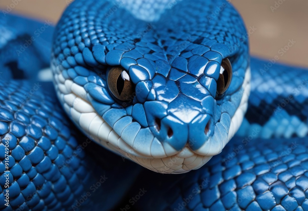 Fototapeta premium Blue viper snake closeup face, ai
