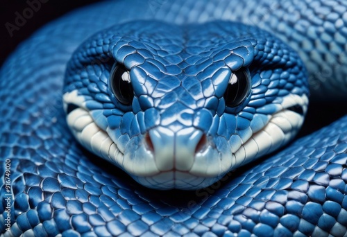 Blue viper snake closeup face, ai