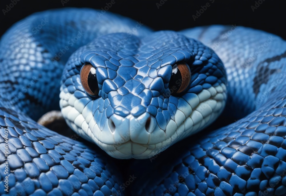 Fototapeta premium Blue viper snake closeup face, ai