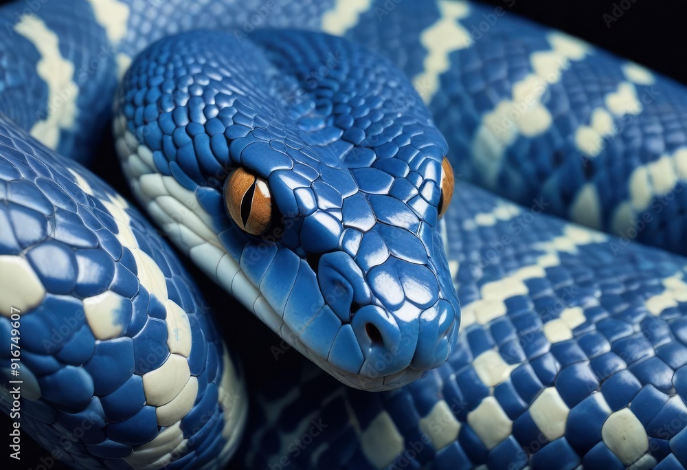 Blue viper snake closeup face, ai