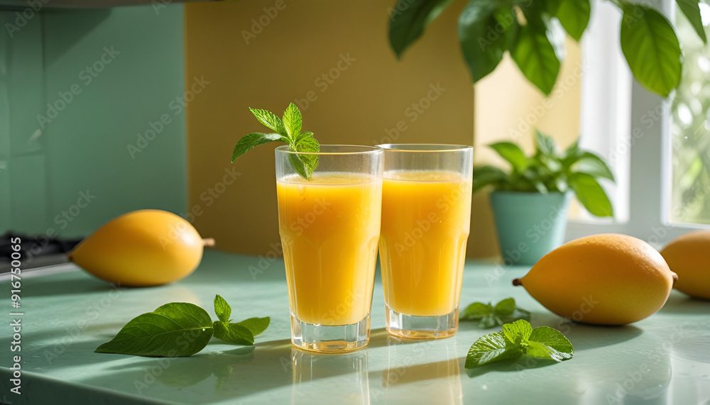 Delicious healthy organic mango juice shakes background. Delicious healthy organic mango juice shakes background.