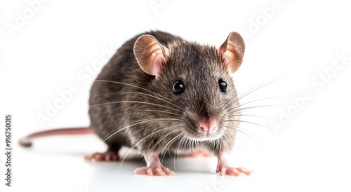 full body photograph of an rat on a shelf, isolated on white background 