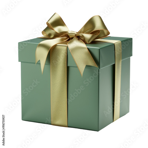 green gift box isolated on transparent background cutout