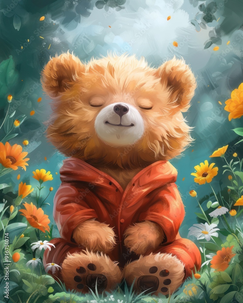illustration background of a cute bear in garden illustration background of a cute bear in garden