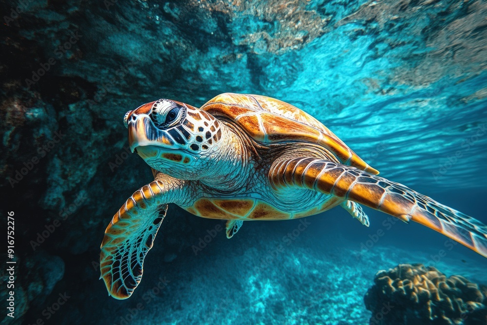Fototapeta premium Sea Turtle Swimming Underwater