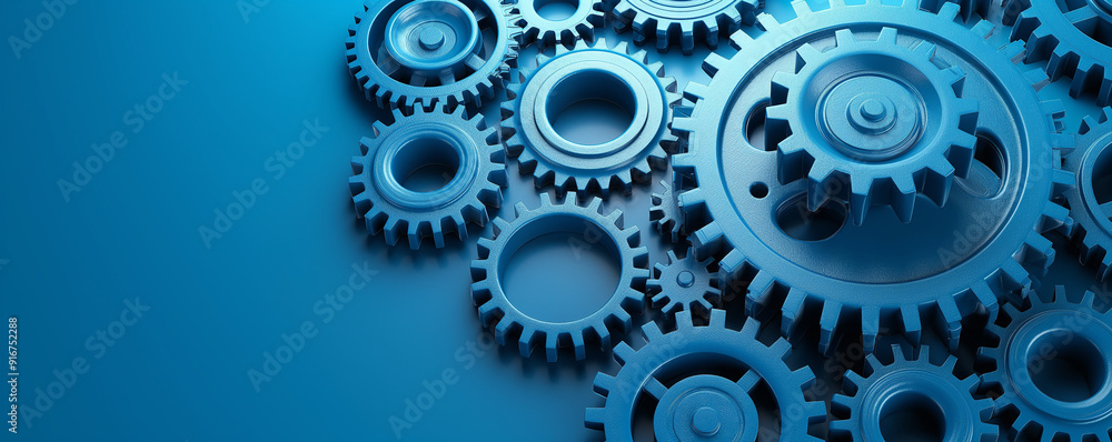 Blue Interlocking Gears on a Blue Background Blue Interlocking Gears on a Blue Background