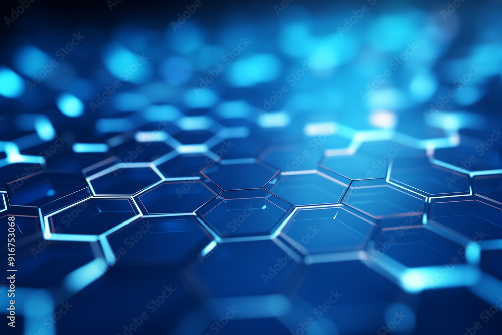 Obraz premium Abstract blue hexagons pattern background for design.Hi-tech science and research concept innovation.