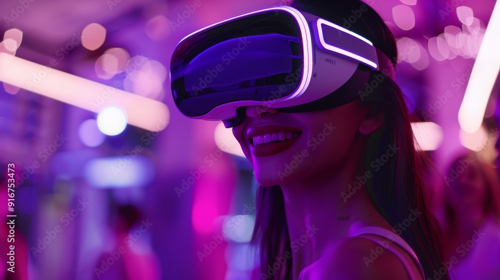 Impressive woman, virtual reality, digital world, futuristic technologies, UX, neon lighting. VR, metaverse, scifi, fantasy, simulation, game, holographic, multimedia - surprise Impressive woman, virtual reality, digital world, futuristic technologies, UX, neon lighting. VR, metaverse, scifi, fantasy, simulation, game, holographic, multimedia - surprise