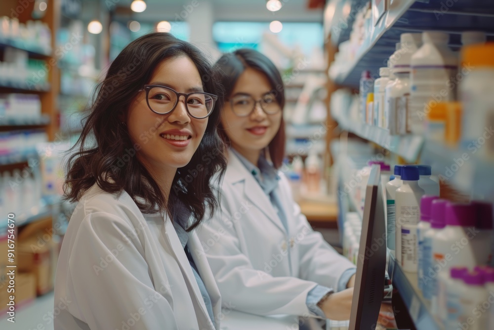 Pharmacies, portrait and woman teams, professional help desks, and medication support. Diverse doctors, pharmacists, and medical professionals proud of pharmaceutical healthcare, values, Pharmacies, portrait and woman teams, professional help desks, and medication support. Diverse doctors, pharmacists, and medical professionals proud of pharmaceutical healthcare, values,