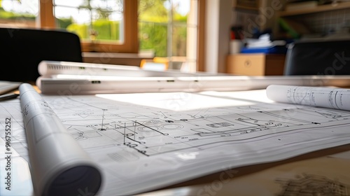 engineering industry construction architecture design blueprint on a table
