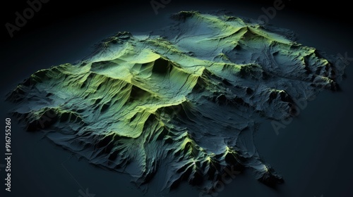 DEM digital elevation model. GIS lidar product made after proccesing aerial pictures taken from a drone by mapping. Neural network ai generated art photo