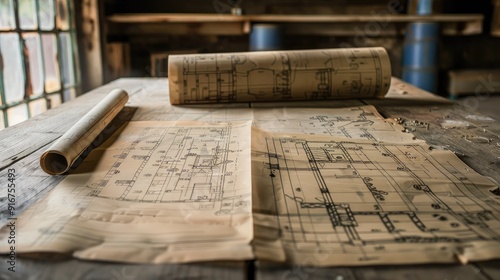 engineering industry construction architecture design blueprint on a table