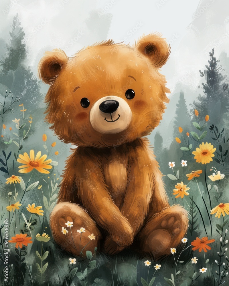 illustration background of a cute bear in garden illustration background of a cute bear in garden