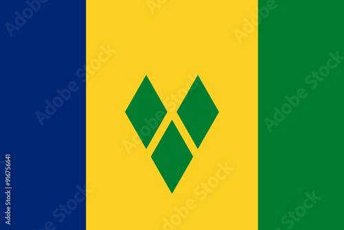 The official national flag of the Saint Vincent and the Grenadines. Correct proportions and colors. Vector illustration