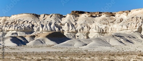 (Super wide view) A stunning view of Chalk cliff, Bozzhira tract, Mangystau, Kazakhstan photo