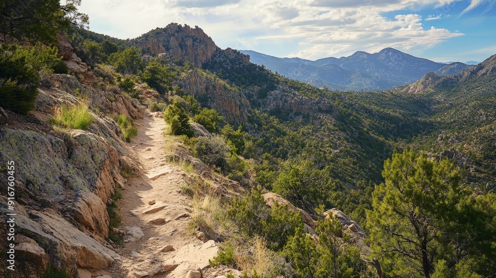 A rugged mountain trail with rocky terrain and stunning views, highlighting the adventurous spirit and natural beauty of hiking through challenging landscapes. A rugged mountain trail with rocky terrain and stunning views, highlighting the adventurous spirit and natural beauty of hiking through challenging landscapes.