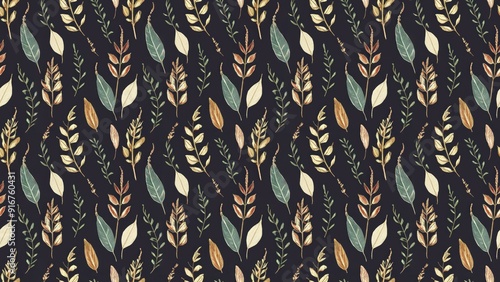 Botanical seamless floral pattern featuring handpainted leaves Elegant digital illustration for fabric design