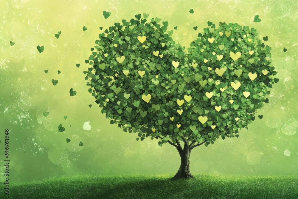 Illustration of a tree with heart-shaped leaves, symbolizing love for nature. High-resolution, detailed textures, crisp focus Illustration of a tree with heart-shaped leaves, symbolizing love for nature. High-resolution, detailed textures, crisp focus