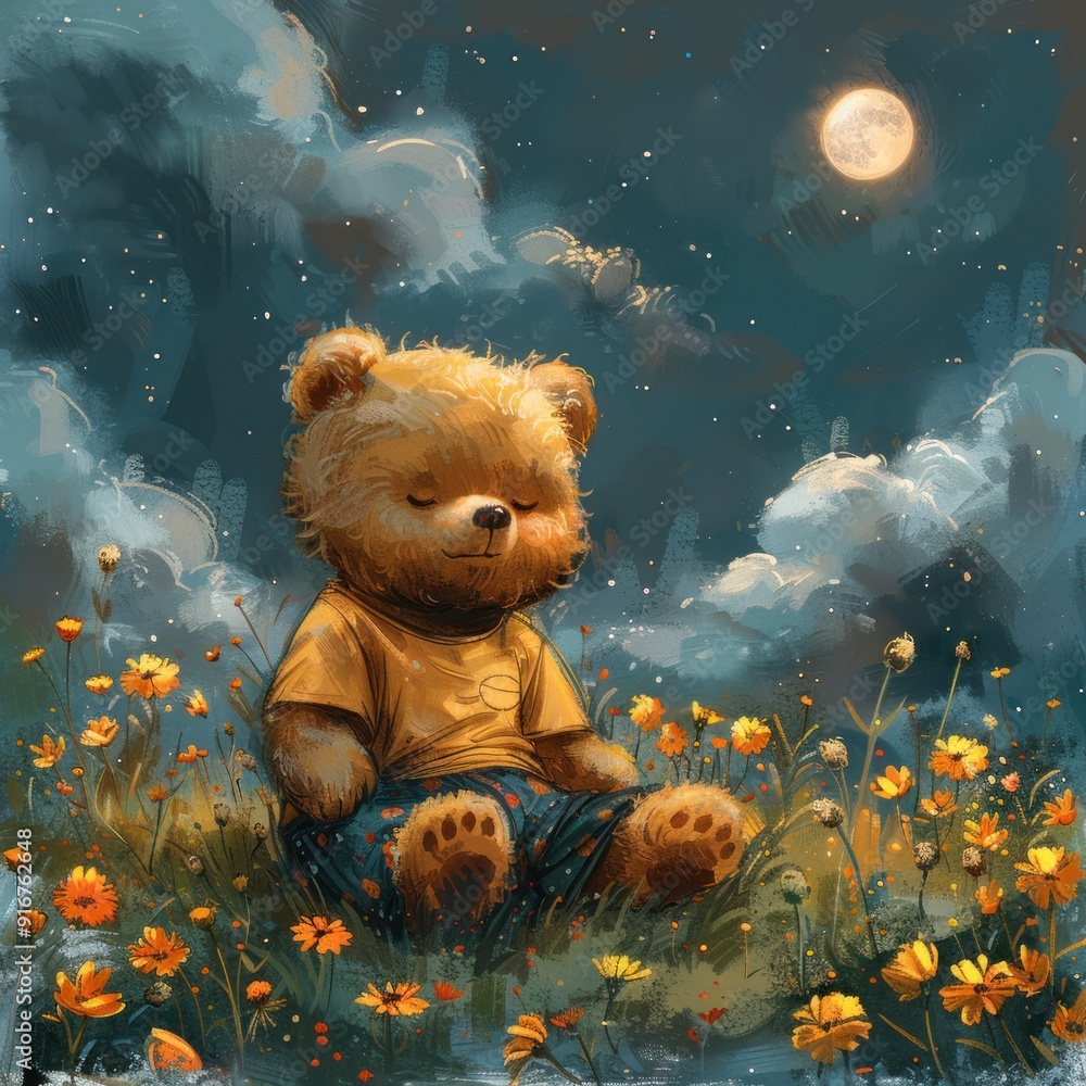 illustration background of a cute bear in garden illustration background of a cute bear in garden