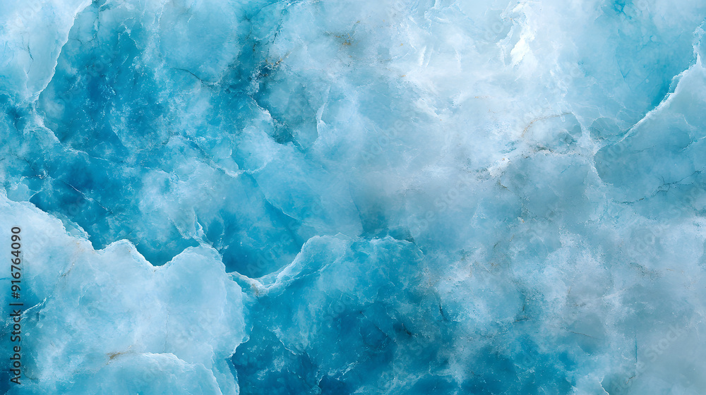 Abstract fluid art painting swirling shades of blue and white, creating a marble-like texture, liquid pattern